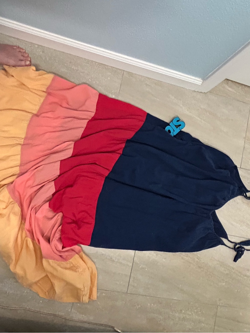 Colorblock Navy, Red & Peach Gradient Maxi Dress